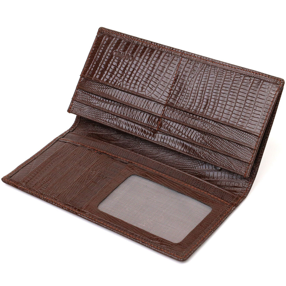 Фактурный мужской вертикальный бумажник без застежки из натуральной кожи с тиснением CANPELLINI 21903 Коричневый Киев - изображение 5