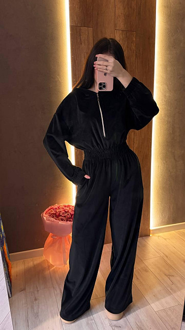 Жіночий стильний повсякденний комбінезон велюр плюш Чорний, 44/46 Одеса - фото 1