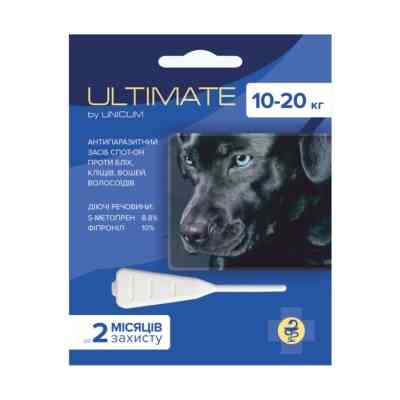 Капли для животных Unicum ULTIMATE от блох, клещей, вшей и волосоедов для собак 10-20 кг (s-метопрен, фипр) (4820150203061) Винница