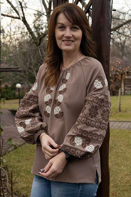 Вишиванка жіноча лляна, кавова топ Київ - фото 6