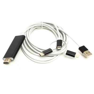 Кабель мультимедійний HDMI M to Lightning + USB-C + Micro 5P 1.0m + USB for power PowerPlant (CA911912) Вінниця