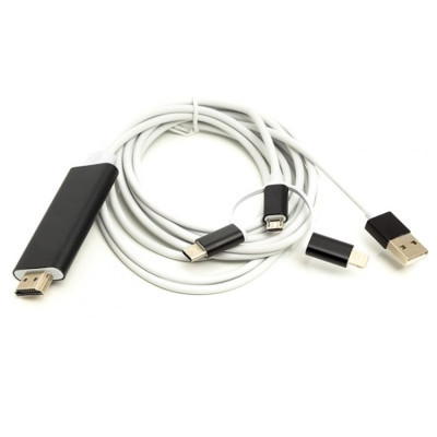 Кабель мультимедійний HDMI M to Lightning + USB-C + Micro 5P 1.0m + USB for power PowerPlant (CA911912) Вінниця - фото 1