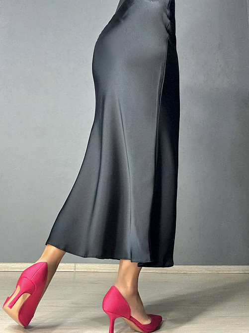 Спідниця жіноча Gritana 230 атласна королівський шовк з розрізом на резинці чорна, чорний, XL Київ - фото 14