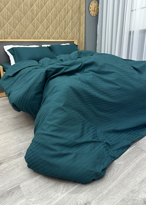 Комплект постельного белья Страйп-сатин Двуспальный 180х220 с простыней на резинке Мурена (88-165) Киев - изображение 8