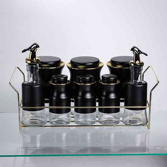 Набір для спецій і рідких текстур на металевій підставці чорний HP-1359 Коломыя