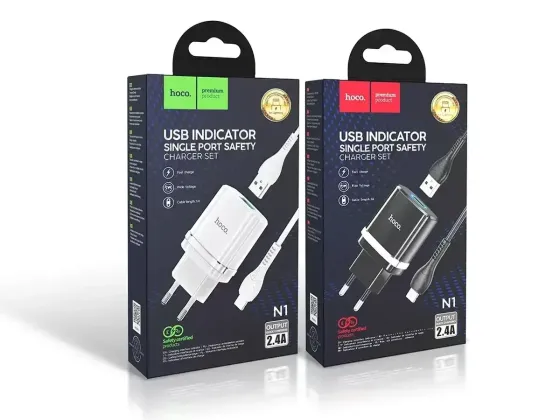Мережевий зарядний пристрій Hoco N1 Ardent 220V (12W, 5V/2.4A) з підсвічуванням USB та кабелем micro-USB 1м Одеса