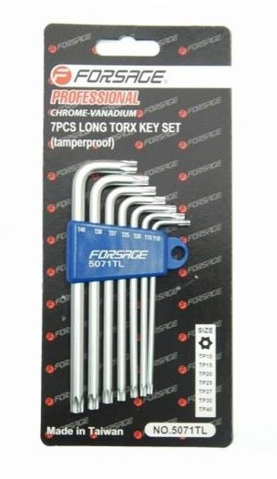 Набір ключів Г-подібних TORX довгих з отвором 7пр.(Т10Н,Т15Н,Т20Н,Т25Н,Т27Н,Т30Н,Т40Н4), в пластико Одеса - фото 1