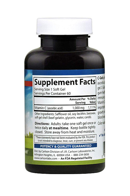 Вітамін C для імунітету Carlson C-Gel 1000 мг 60 гел капс Київ - фото 2