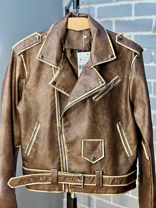 Куртка женская Aftf Basic 2456 косуха молнии пояс вареные швы экокожа коричневая, коричневый, L Киев - изображение 1