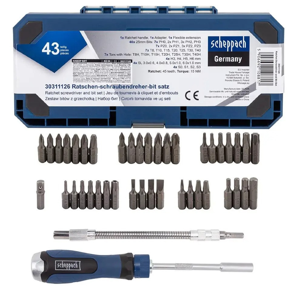 Викрутка з набором біт 43 пр. Scheppach SCH-30311126 Одеса - фото 4