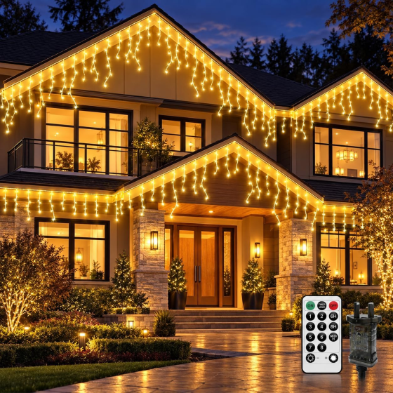 Вулична LED-гірлянда бурульки CORST 10 м 400 LED, теплий білий, пульт, таймер, 8 режимів, IP44 Київ