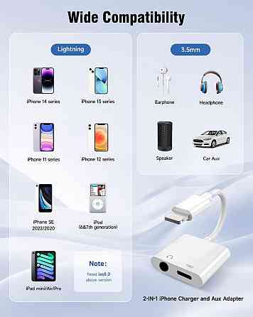 Аудіоадаптер Lightning 2 в 1 до 3.5 мм AUX Луцьк