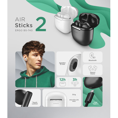 Навушники Ergo BS-740 Sticks Nano 2 Black (BS-740K) Вінниця - фото 8