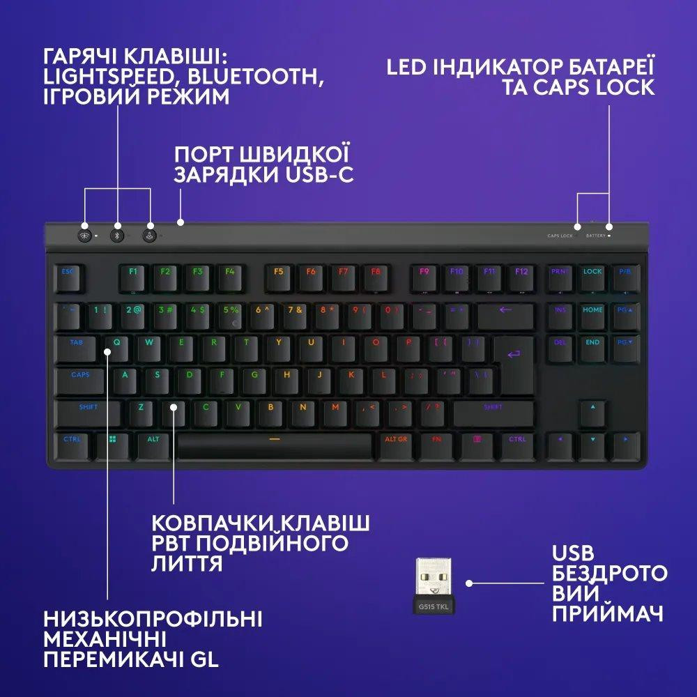 Клавіатура бездротова Logitech G515 Rapid TKL Black (920-013861) ( 18092 ) Харків - фото 16