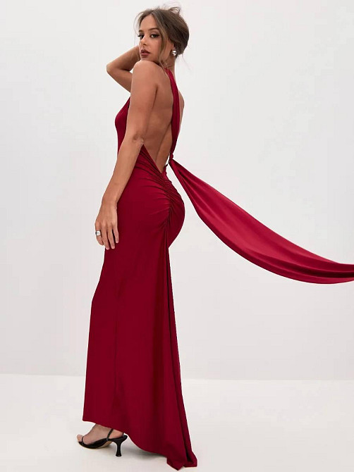 Жіноче елегантне романтичне максіплаття з мікродайвінгу Бордовий Одеса - фото 4