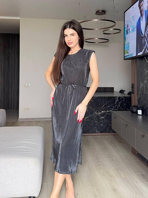 Женское романтическое плиссированное платье шелк армани Графит, 50/52 Одесса - изображение 2