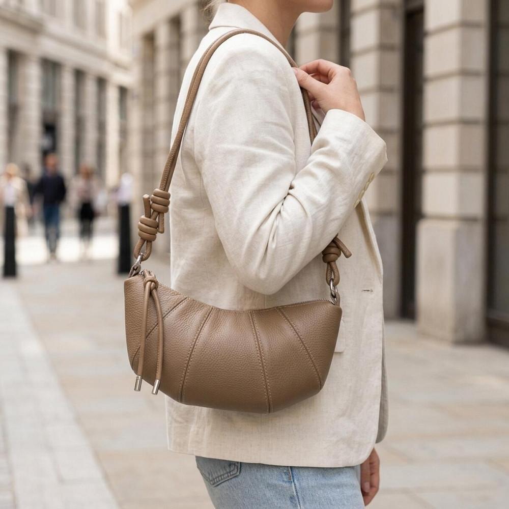 Жіноча напівкругла сумка з натуральної шкіри Vintage 22933 Бежевий Київ - фото 12