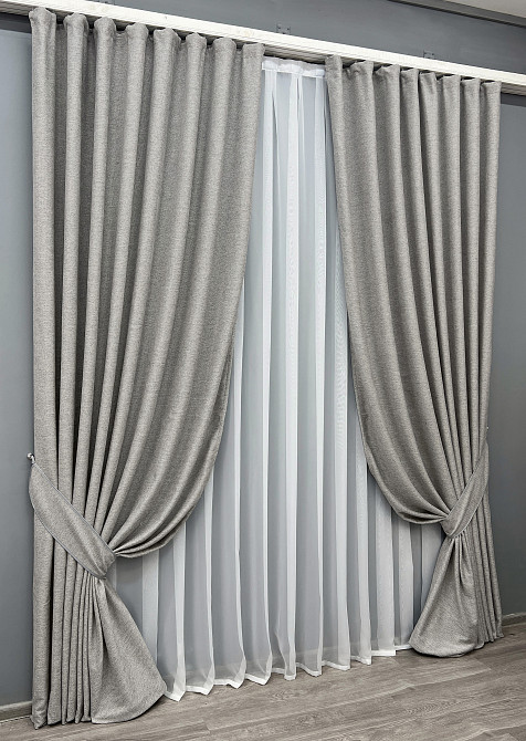 Комплект готовых штор VR-Textil Лен Grand Linen № 2041ш Светло-серый 200х300см 2 шт (32-387) Киев - изображение 3