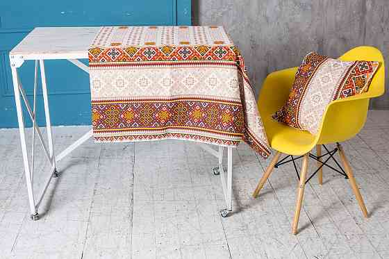 Ecotton Скатертина Ecotton 150х180 см бавовняна з рогожки бежевий Орнамент Український стиль 21 Коломия