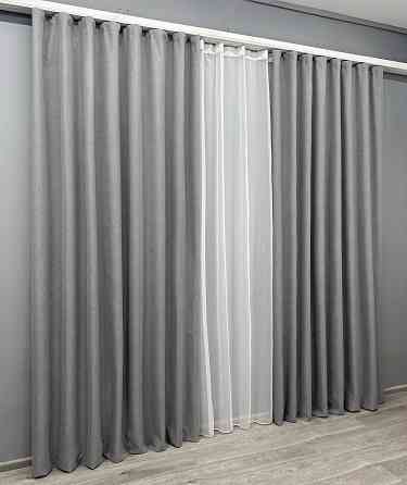 Комплект штор VR-Textil 100% блэкаут ASHEN NIGHT 150х270 2шт и Тюль 500х270 1851ш-1153т серый с белым 71-092/4 Киев