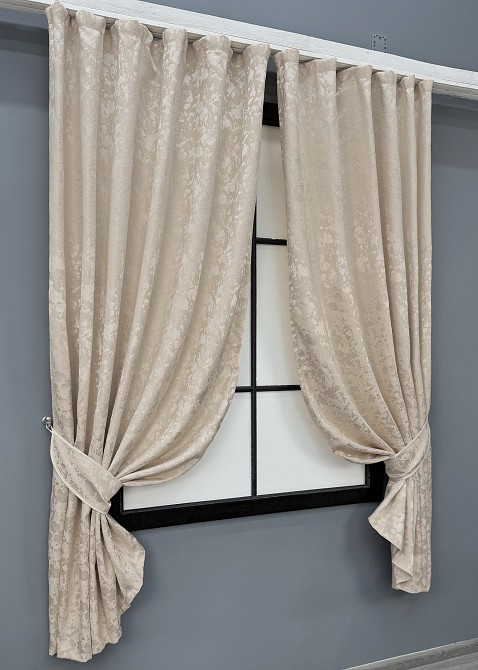 Комплект коротких штор VR-Textil Лен мрамор Pavliani VO № 1767ш бежевый 130х170 см 2 шт (35-0463) Киев - изображение 2