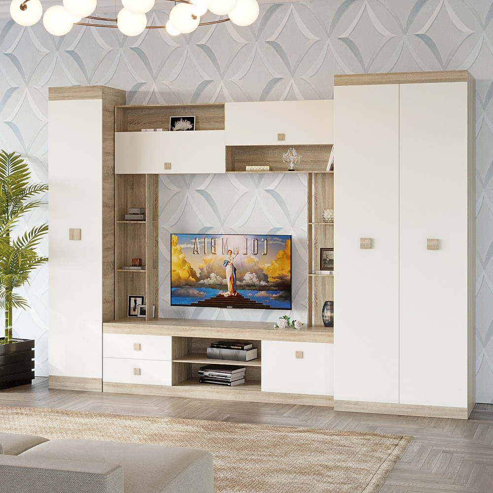 Стінка для вітальні Еверест Соната 3 (модульна - 3 елементи) дуб сонома+білий (DTM-2238) Дніпро - фото 1