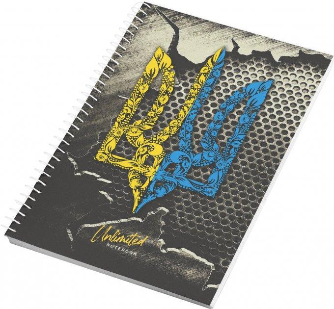 Блокнот "Аркуш"А4, 64арк, кліт, біч.спір, м'яка карт обкл, 1В2338 Тризуб на металевому фоні, 1/10, шт Київ - фото 1