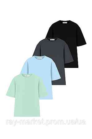 Набір футболок оверсайз чоловічих 4 шт U0104-Green-Dark Grey-Sky Blue-Black" XXL/3XL Київ