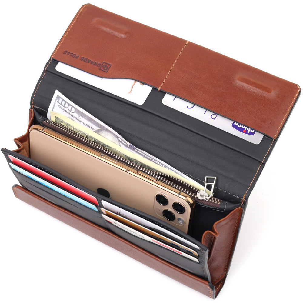 Барсетка из гладкой кожи Grande Pelle 11421 Коричневый Киев - изображение 6