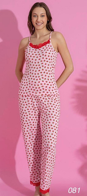 Жіноча принтована піжама-двійка: майка та штани з мереживом Рожевий 3, 48 Одеса - фото 1