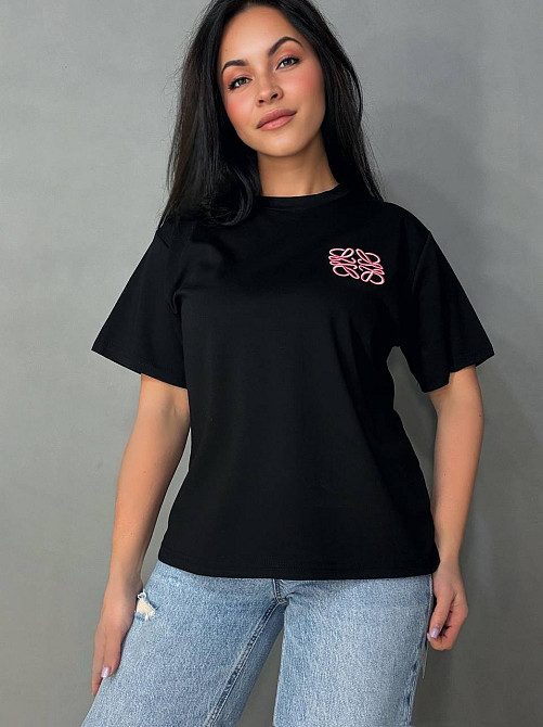 Футболка жіноча A-N 30096 базова напівоверсайз з вишивкою, чорний, one size Київ - фото 13