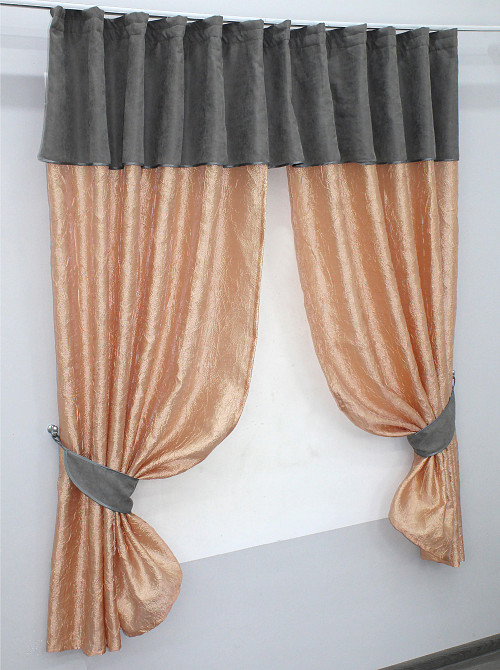 Кухонні штори VR-Textil № 073к з ламбрекеном і підхватами персиковий з сірим 290х170 см (52-0135) Київ - фото 2
