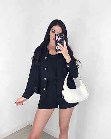 Жіночий легкий костюм-трійка: сорочка, майка та шорти креп жатка Чорний, 44/46 Одеса