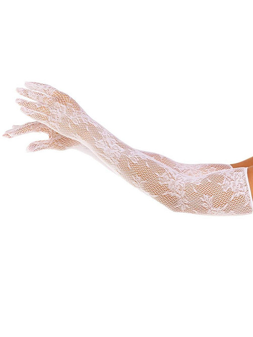Рукавички Leg Avenue Lace Opera Length Gloves, One Size, білі, вище ліктя, сітка з квітковим візерунком Sex Aura Київ - фото 1