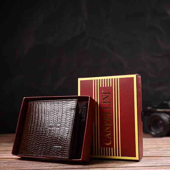 Цікаве чоловіче портмоне з натуральної фактурної шкіри Коричневе (CANPELLINI) Київ