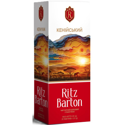 Чай Ritz Barton Кенійський Чорний байховий 25 пакетиків по 1.8 г (4820279610986) Вінниця - фото 1