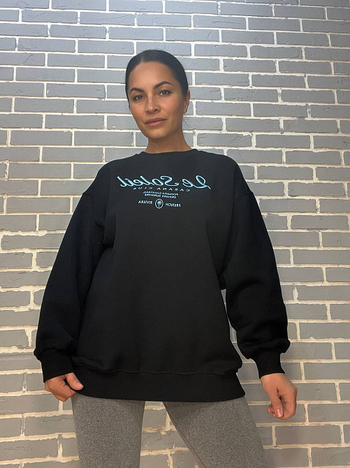 Свитшот женский Pepper&mint 24-03 оверсайз удлиненный надпись утепленный вышивка впереди черный, черный, XL Киев - изображение 7