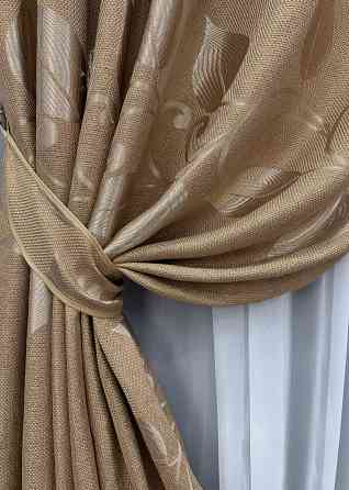 Комплект готових штор VR-Textil Льон Рогожка № 1686ш Карамельний 100х275 см 2 шт (31-781) Київ