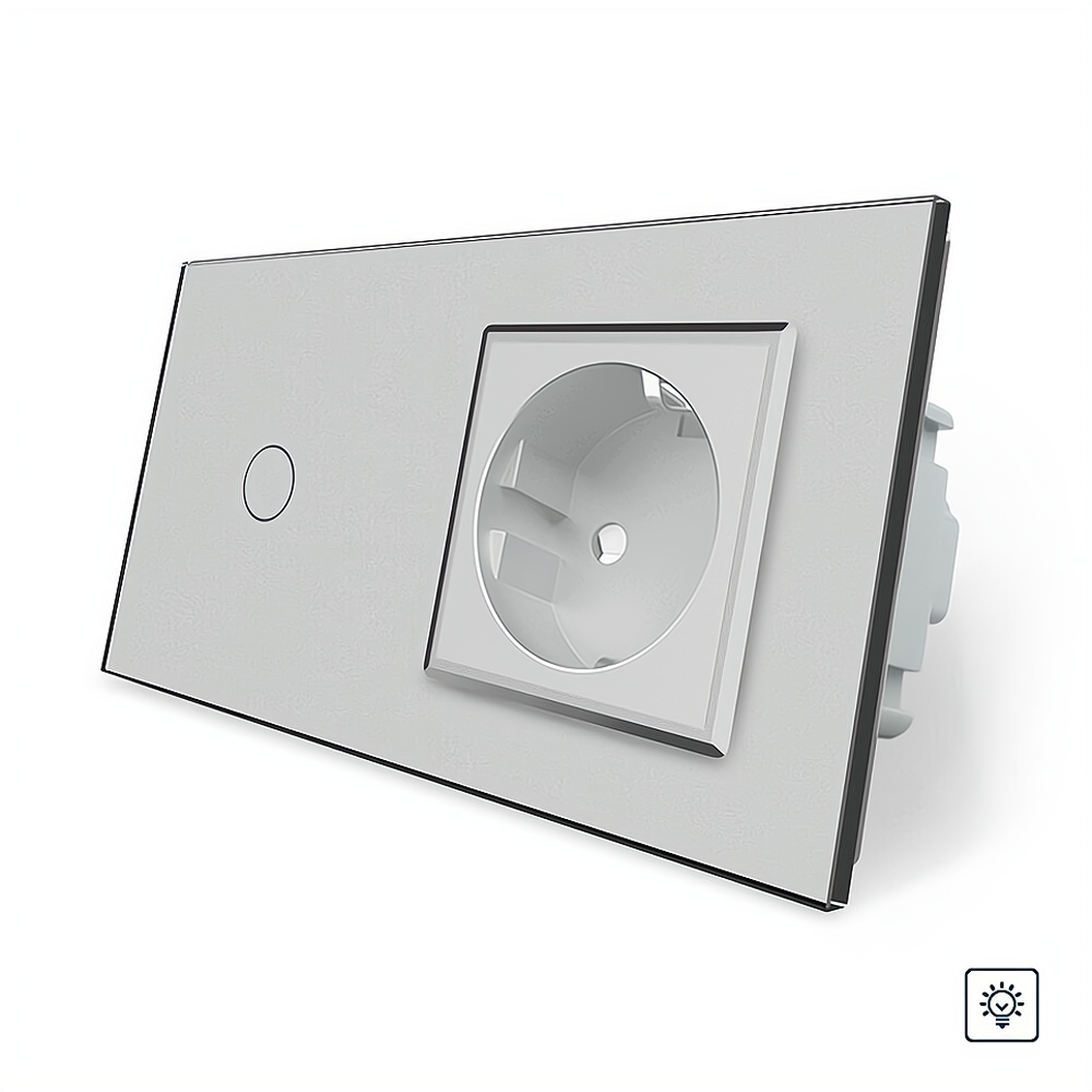 LIVOLO Сенсорний диммер 1 сенсор 1 розетка Livolo сірий скло (VL-C701D/C7C1EU-15) Коломия - фото 1