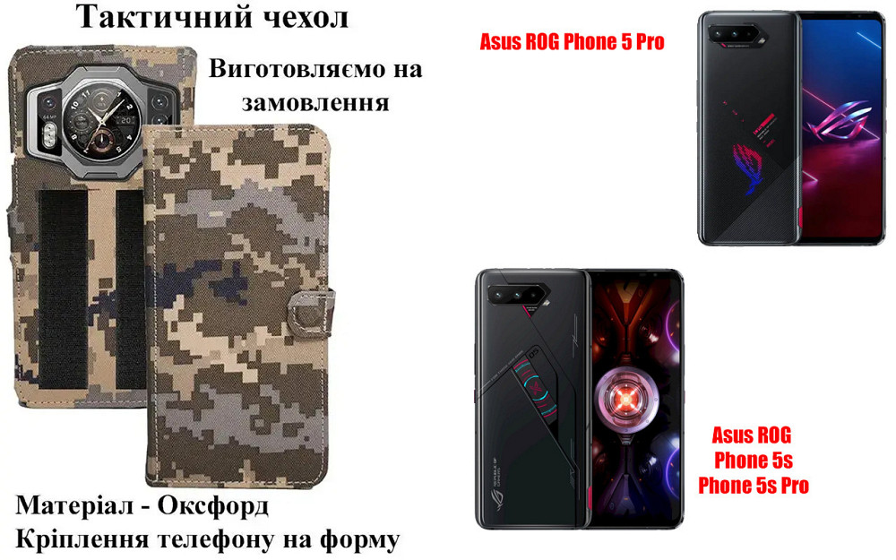 Тактичний чохол для Asus ROG Phone 5 Pro, Phone 5s, Phone 5s Pro, кріпиться до спорядження на липучці Київ - фото 1