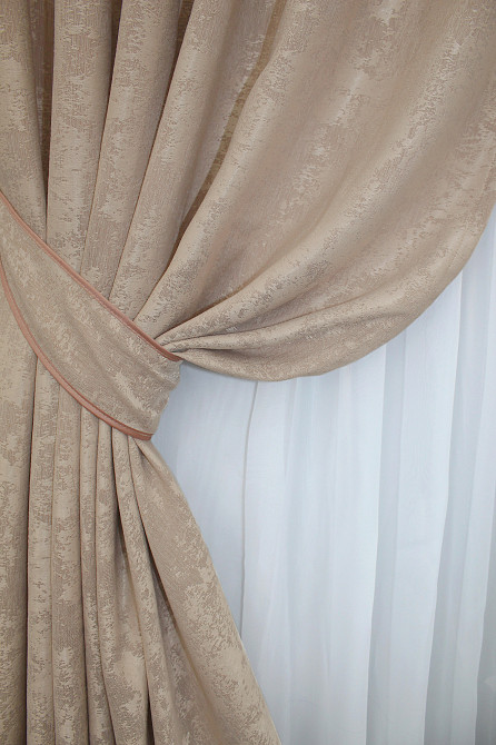 Комплект готовых штор VR-Textil Жаккард Sultan YL № 1290ш Бежево-пудровый 150х270 см 2 шт (33-0143) Киев - изображение 4