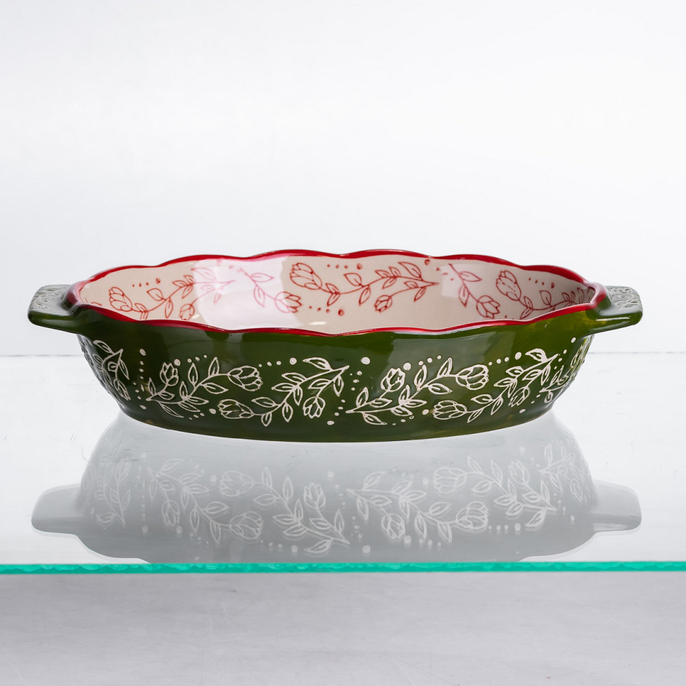 Форма для запікання Vintage 25×15×5 (см) овальна з ручками Зелена HM05-01 Коломия - фото 2