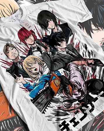 Футболка з аніме принтом Людина-бензопила оверсайз (S/M/L) Чорний AnimeJ1078 Дніпро