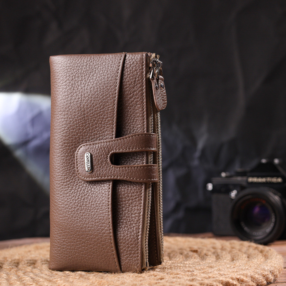 Цікавий гаманець з натуральної зернистої шкіри CANPELLINI 21634 Бежевий Київ - фото 8