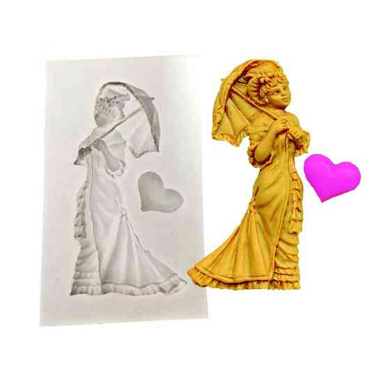 Молд силиконовый Женщина с зонтом 45 на 74 мм серый Киев