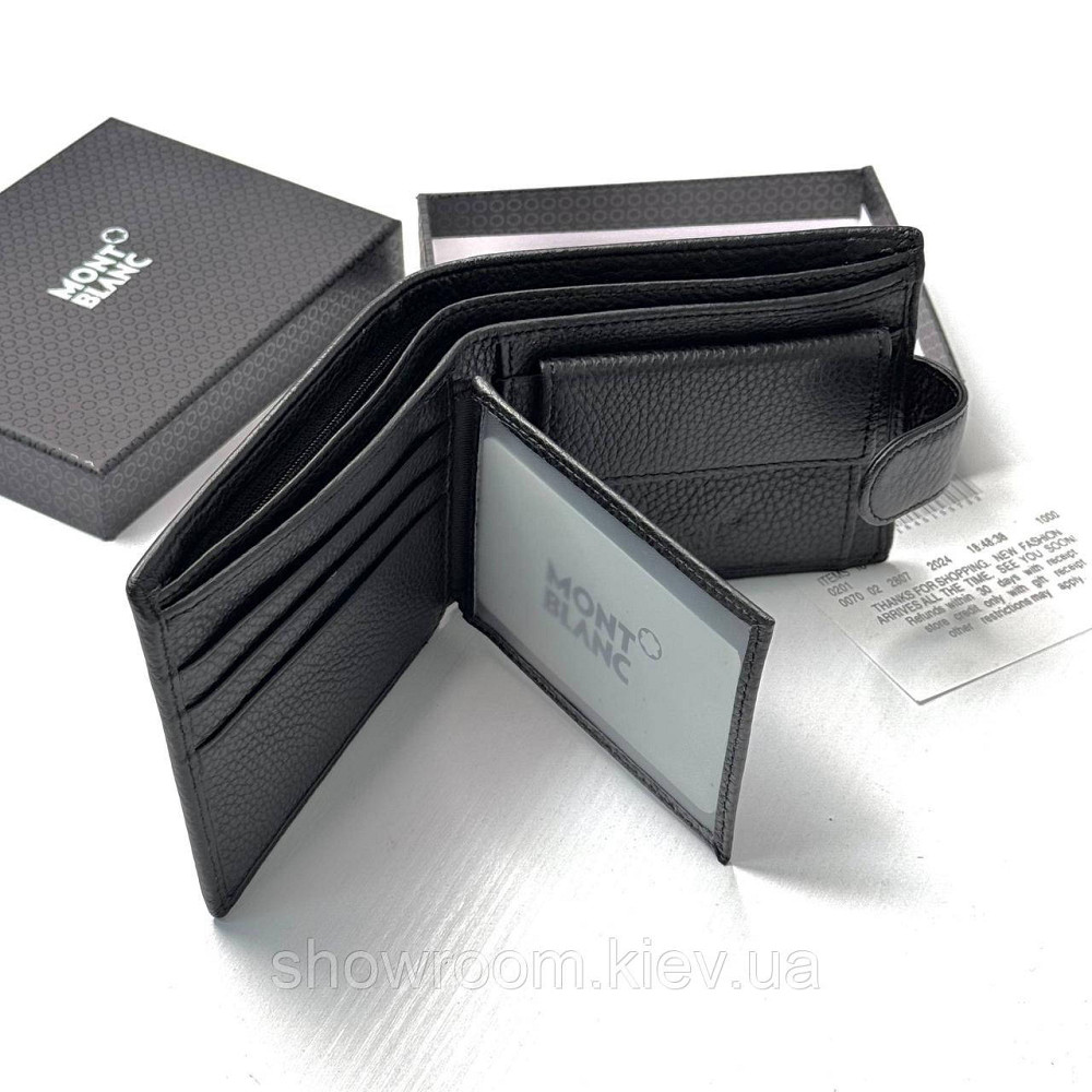 Чоловічий брендовий гаманець із натуральної шкіри на кнопці Montblanc (6605) Київ - фото 5