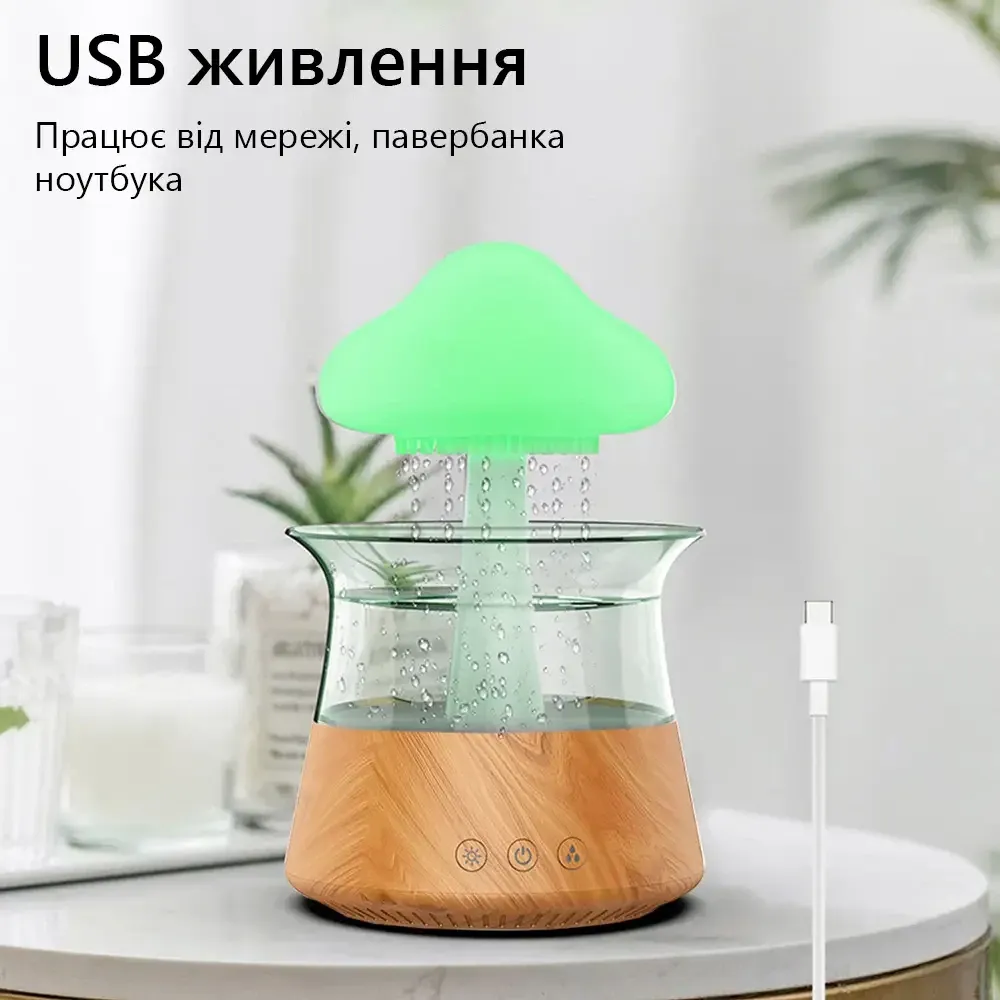 Увлажнитель воздуха ультразвуковой Rainfall с эффектом дождя. Ночник гриб бамбук Днепр - изображение 5