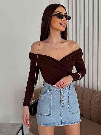 Женский романтичный боди с открытыми плечами трикотаж масло Шоколад Одесса