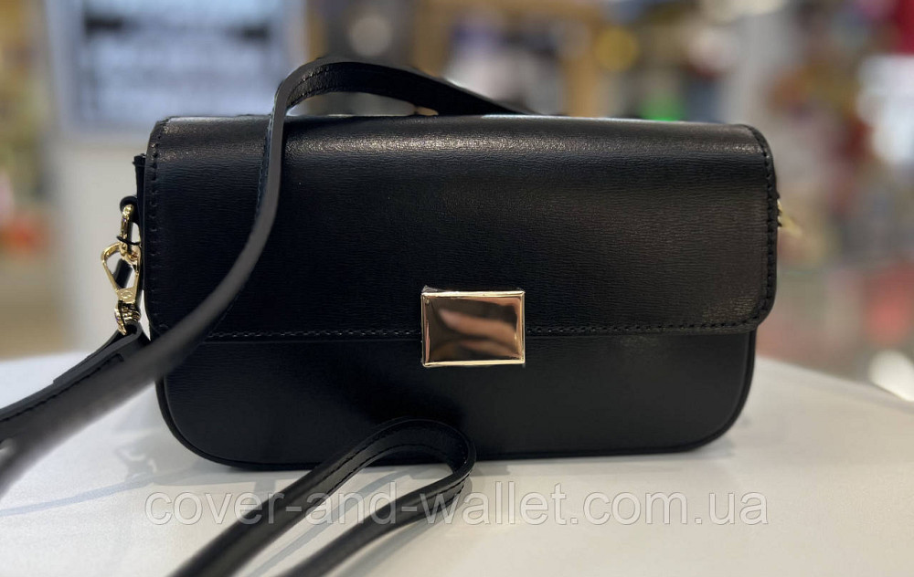 Маленька каркасна жіноча сумка чорного кольору з гладкої шкіри Virginia Conti Київ - фото 7