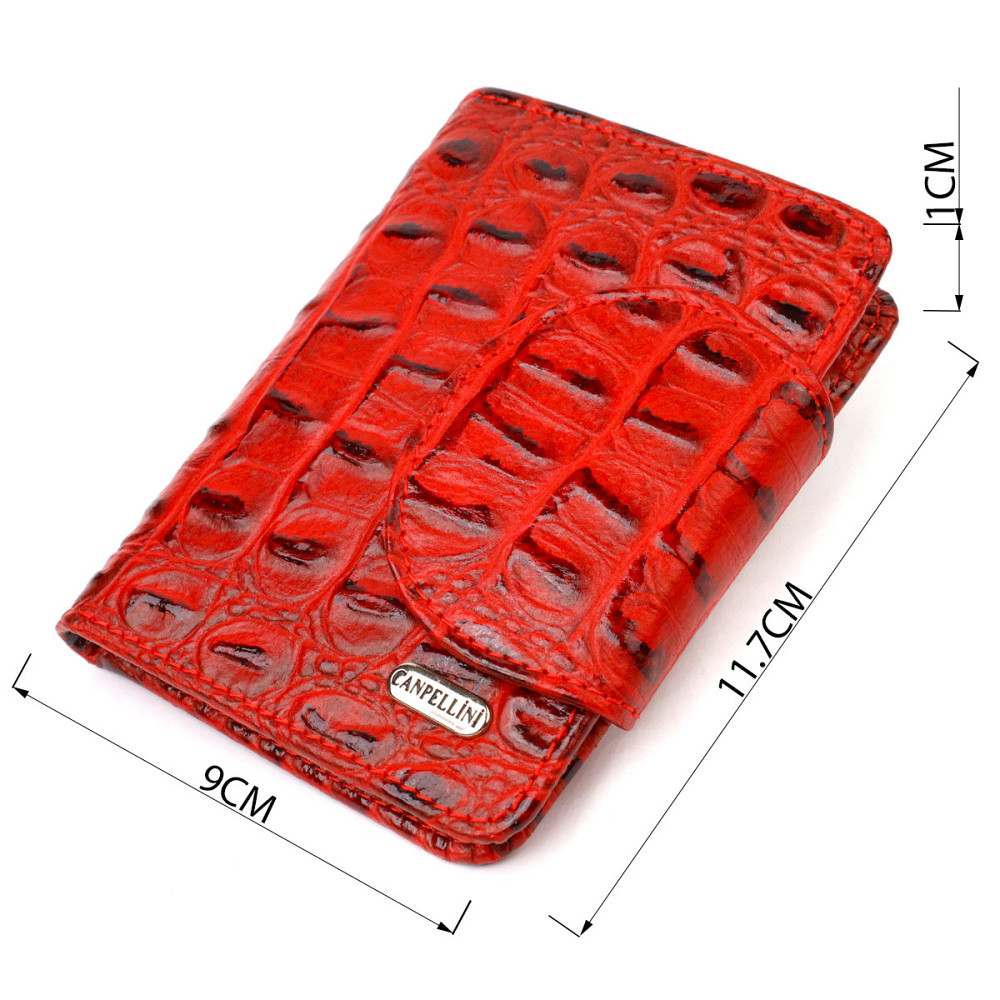 Жіноче фактурне портмоне середнього розміру з натуральної шкіри з тисненням під крокодила CANPELLINI 21807 Червоне Київ - фото 3